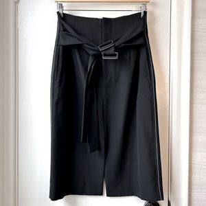 MO&Co Wool Centre Slit Midi Skirt w/Two Buckle Belt Detail Black